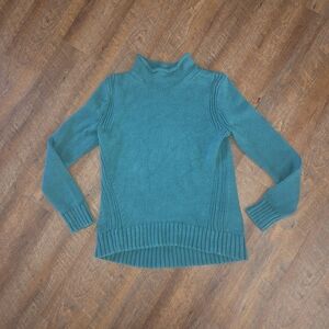 J Crew Green 1988 Roll Neck Cotton Sweater Sz M Womens Preppy Fisherman Knit